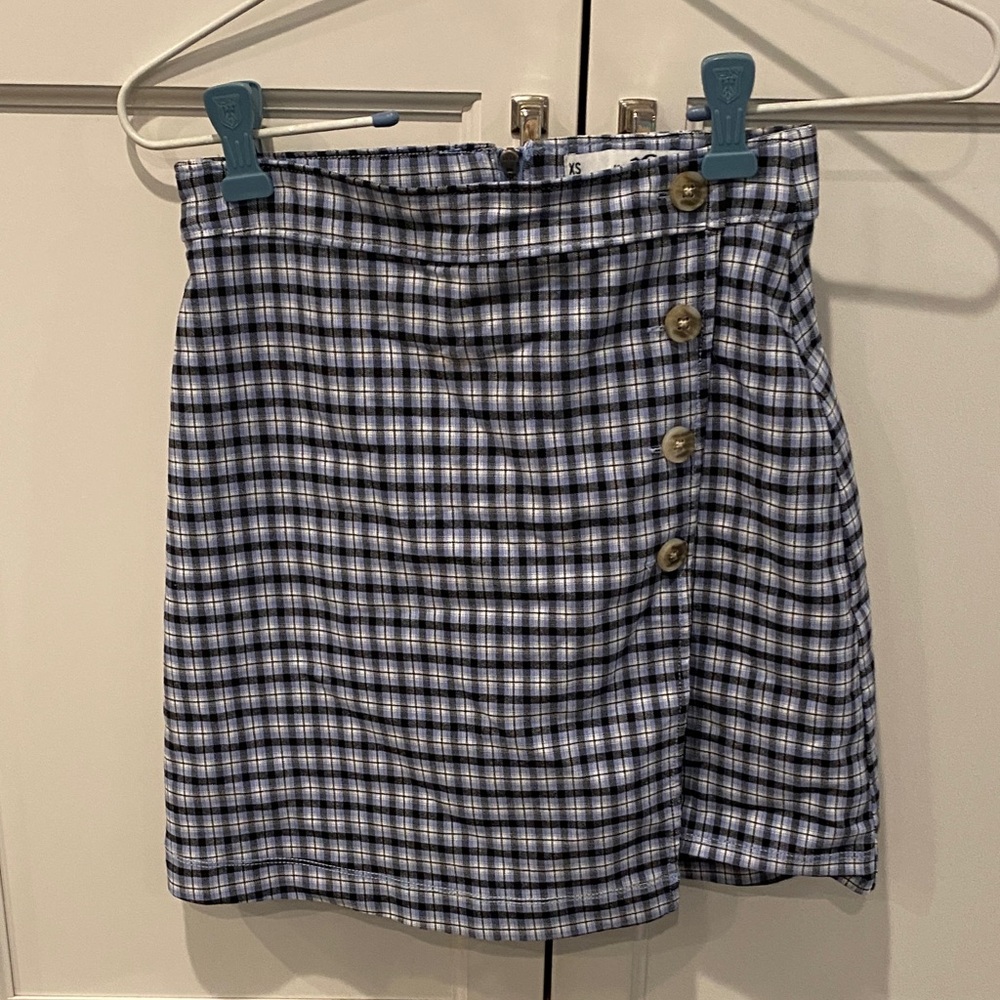 Hollister ultra-high rise blue and white plaid button skirt